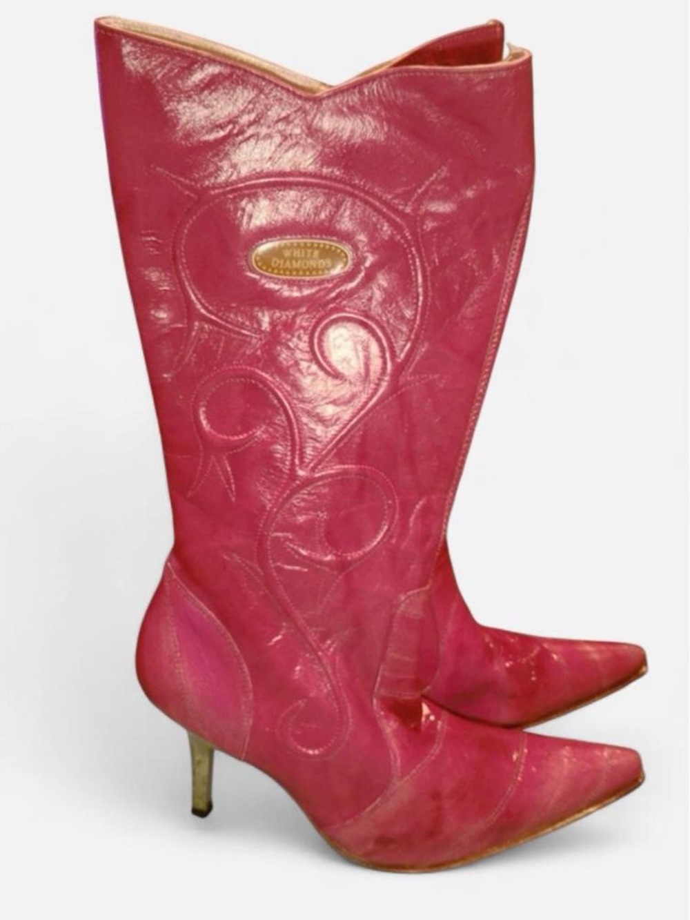 White Diamonds Pink Leather Mid-Calf Heeled Boots
